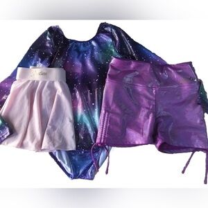 JUSTICE Girls size 7/8 LEOTARD SKIRT SHORTS SET